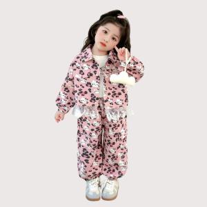Christmas gifts Halloween Anime Cartoon Sanrio Girls Autumn Coat Hello Kitty New Kawaii Princess Korean Childrens Work Pants Student Soft Sweet Sets