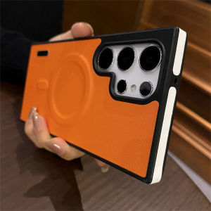 Luxury For Magsafe Magnetic Leather Phone Case for Samsung S25 S23 S22 S24 Ultra Wireless Charging Shockproof Protection Cover