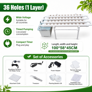 Hydroponics Growing System 108 Plant Sites 3 Layers 12 Food-Grade PVC-U Pipes Gardening System Grow