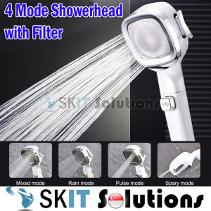 【SKIT SG】4 Modes High Pressure Showerhead with Filter 4-Mode Strong Powerful Pressurized Booster Shower Head Nozzle Sprayer Sprinkler 4 Gear Water Saving Adjustable Spray One-Key Stop Pause Switch Save Water Massage Massaging Eco Bathroom Accessories