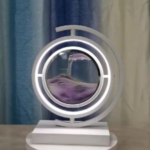 Round Glass Hourglass Table Lamp LED Bedside Table Lamp Quicksand Art Night Light Bedroom Light Sand Scene Dynamic