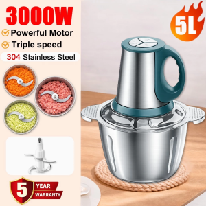 8L 3500W Electric Meat Grinder 304 Stainless Steel Large Capacity Food Processor 3-Speed Multi-Purpose Blender with 4-Blade Chopper for Meat Ice Dough & Seasoning