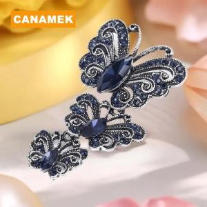 【CANAMEK】 Personalized Luxury Rhinestone Three Butterfly Brooches For Women Clothing Coat Party Jewelry Accessries Gifts