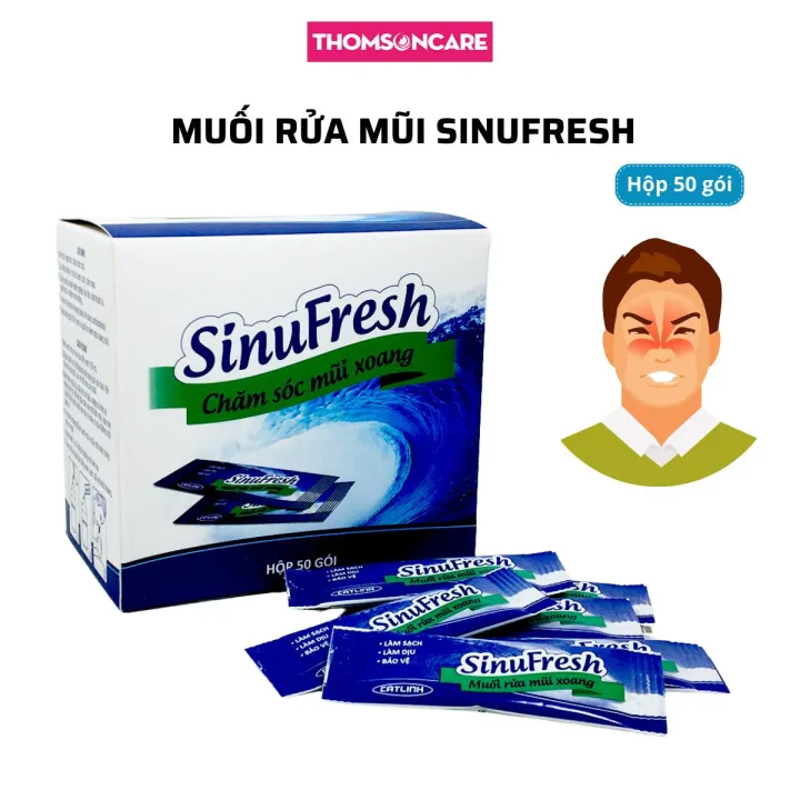Muối rửa mũi xoang - Sinufresh của Cát Linh Hộp 50 gói từ muối biển Nano vệ sinh mũi giảm ngạt nghẹt mũi