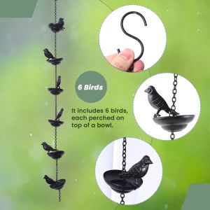Rain Chain Mobile 6 Birds Downspout Rainwater Chain Drainage Ditch Drainage Chain for Outdoor Decor