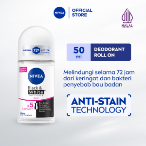 NIVEA Deodorant Roll On Black & White Invisible Original 50ml - Deodoran wanita melawan bau badan tahan keringat anti noda residu dengan wangi segar tahan lama seharian - Antiperspiran tidak mengandung ethyl alkohol cocok semua jenis kulit
