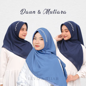 Elviza - Segiempat Voal Payet/Jilbab segi empat Voal Paris/Jilbab Payet Motif Daun & Mutiara