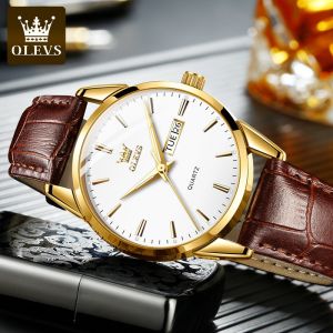 OLEVS 6898 Mens Classic Watch Fashion Sports Minimalist PU Leather Waterproof Business Casual Chronograph Quartz WristW