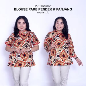 Putri Nasya Blouse Big Size Wanita Atasan Batik Jumbo Lengkap S-M-L-XL-2L-3L-4L-5L-6L-7L Model Blus Jumbo Kerja Batik / Pakaian Batik Kekinian LD 140 / Atasan Batik Seragam Kantor Wanita