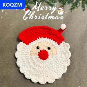 [COD] KOQZM Handmade Crochet Santa Claus Coaster-trang trí giáng sinh màu đỏ và trắng lễ hội uống Coaster cho thiết lập bàn ngày lễ