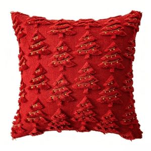 WISHAHA Christmas Tree Pillow Covers Plush Golden Light String Pillowcase Delicated Embroidered Cushion Case for Xmas Party