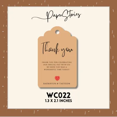 20 or 60 pcs Generic or Personalized Thank you Cards | Customized Gift Tags | Custom Cut 1.3x2.1 in | Special Wedding Birthday Christening Purchasing Tinghun