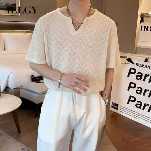 IELGY Áo Thun Tay Ngắn Cổ Chữ V Họa Tiết