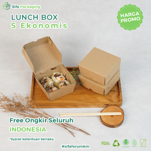 Lunch Box Paper Kraft Coklat Laminasi Ukuran S Ekonomis Dus Nasi Kotak Takeaway 50 pcs