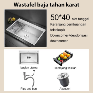 Kitchen Sink Black Stainless Steel Wastafel Cuci Piring Kitchen Sink Bak Cuci Piring 1 lubang+Keranjang pengeringan gratis