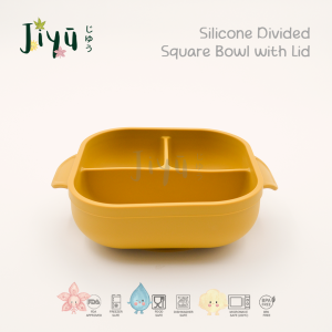 JIYU [JB-012] Silicone Divided Square Bowl with Lid / Mangkok Silikon Suction Kotak dengan Penutup BPA FREE