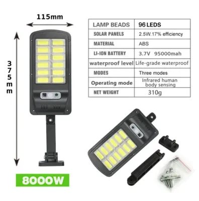 ไฟถนนโซล่าเซลล์ 8000W ไฟโซล่าเซลล์ สปอตไลท์โซล่าไฟโซล่าเซล ไฟถนน LED ไฟสวนกลางแจ้งกันน้ำ โคมไฟถนน ความสว่างสูง
