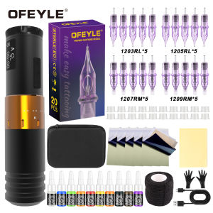 OFEYLE Tattoo Pen Set - Tattoo Machine with 20 Tattoo Cartridges Adjustable Tattoo Pen with Digital LED Display and Tattoo Accessories