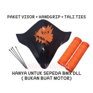 Paket visor sepeda BMX dll visor + grip karet sepeda + tali ties + stiker - Jingga