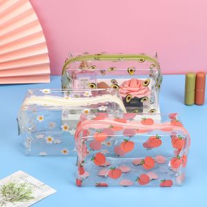 LIJU78113 Gift Cute Print Toiletry Organizer Transparent Makeup Bags for Women Girls Avocado Flower Peach Clear Travel Cosmetic Bag