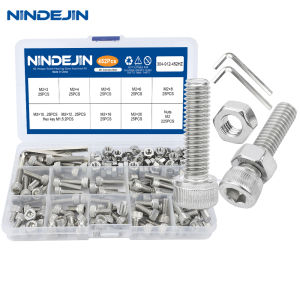 NINDEJIN Hexagon Hex Socket Allen Head Cap Screw Kit M2 M2.5 M3 M4 M5 M6 Stainless Steel Bolt Nut Set DIN912