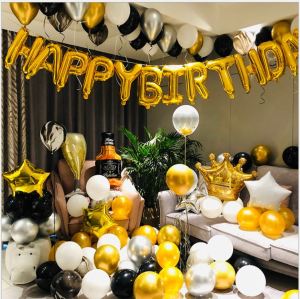 🔥SG LOCAL STOCK🔥Ship Out ASAP 🎈113pcs luxury birthday party decoration set* Gold Silver Black Balloons*Metallic Balloons*Confetti Balloons*Foil Balloons*Crown Wine bottle Wine glass Star*