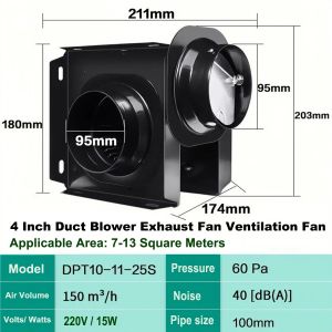ANGNAC ONLINE 220V 4/6 Inch Inline Duct Blower Quiet Ventilation Blower Metal Body for Home Office Hospital