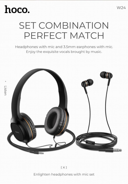 Original Hoco W24 Enlighten Headphones With Mic Set Lazada