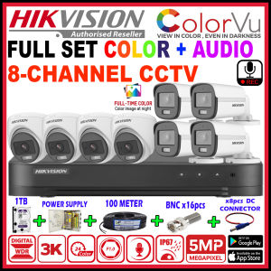 HIK HIKVISION 🌟8-CHANNEL🌟 5MP COLORVU/AUDIO 5.0MP Full Set Colour 8CH DVR + Camera +1TB HDD + Power Supply + Cable + Connector