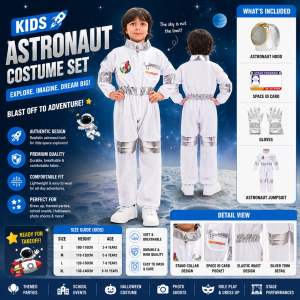 (Ready Stock) Astronaut Children Boy Girl Kid Costume Halloween Nasa Cosplay Pilot Jumpsuit Spaceman Birthday Easter
