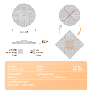 3Tone Magic 60W LED Ceiling Light Pendant Light 3 Lighting Mode Variable Shape LED Light