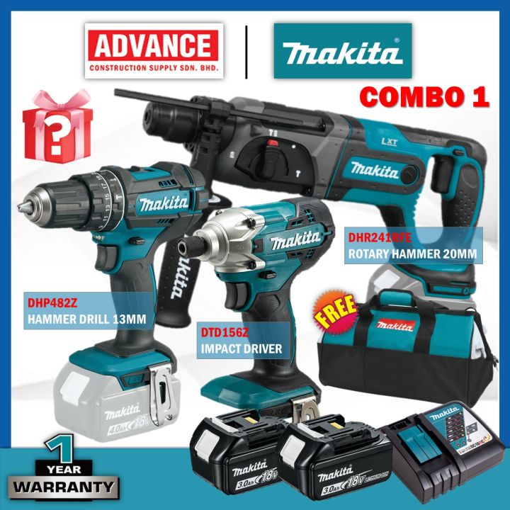 MAKITA 18V Cordless Combo Set RM1048 DHP482Z Hammer Driver Drill DTD156Z Impact Driver DHR241Z Combination Hammer Lazada