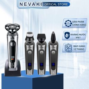 Máy cạo râu đa năng NEVAKI 4 trong 1 màn hỉnh hiển thị LCD pin sử dụng 60 ngày tặng chân đế để máy bảo hành chính hãng
