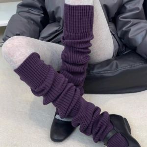 OKKFINE ท่อเหนือเข่า ที่อุ่นขา ถัก หนา ผ้าคลุมขาโยเกิร์ตบัลเล่ต์ แฟชั่น ผ้าสีพื้น ถุงเท้ายาว ฤดูหนาว