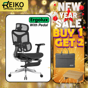 Reiko Ergolux with Pedal Ergonomic Chair Full Mesh 5 Years Warranty Office Chair Adjustable Lumbar Chair Gaming Chair
