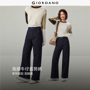 Giordano Women Forward seam high waist washed denim pants Free Shipping 05416064