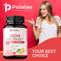 Zat Besi dengan Vitamin C - 65 mg per sajian - Untuk Kekurangan Zat Besi & Anemia, Meningkatkan Produksi Sel Darah Merah - 30/60/120 Kapsul. 