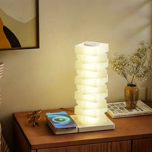 Wireless Charging Desk Lamp 15W Fast Charger Base With Detachable DIY RGB Magic Cube Lights Touch Control Atmosphere Night Light For Home Bedroom Decoration