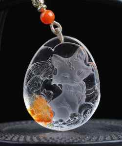 Natural color yellow glue flower nine-tail fox crystal pendant red 🌹 exquisite carver 🙏 extreme luxury peach blossom promote marriage 🌸 color is very bright ⚡ the real color is more beautiful