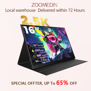【Local delivery】ZOOMEDIN 16 2.5K/1080P 165/120/60Hz Portable Monitor Flicker-Free USB-C Side Monitor HDMI Portable Screen for Laptop Compatible with Windows MacBook Phone Switch Xbox & PS4/5 Portable Gaming Monitor