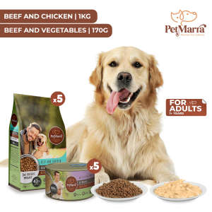 PetMarra Adult Dog Dry Food Beef and Chicken 1kg + Choice Cuts Can Beef Vegetables 170g BUNDLE - PetMate dogs kibble meat chickens