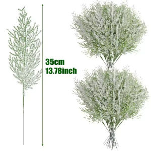 Dizoey 60Pcs Faux Frosted Pine Branches Artificial Cedar Christmas Fake Snow Sprigs Pine Leaves Plastic Cypress Garland Wreath Party Decor