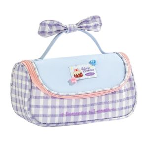 SDFBN Cake Bowknot Large Bow Pencil Case Y2k Print Plaid Grids Pencil Pouch Cosmetic Brush Bag Storage Korean Style Pen Bag Stationery Supplies