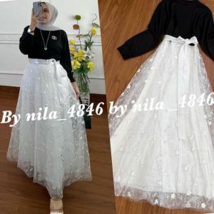 GAMIS DRESS GAUN PESTA LENGAN PANJANG MIDI KOMBINASI KOAS DAN BORKAT TALI PINGGANG WANITA DEWASA MEWAH MURAH BERKUALITAS