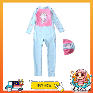 BIBISWIM Unicorn Baby Swimming Suit Muslimah Kids Girl Swimsuit Swimwear | Baju Renang Muslimah Budak Perempuan Kanak