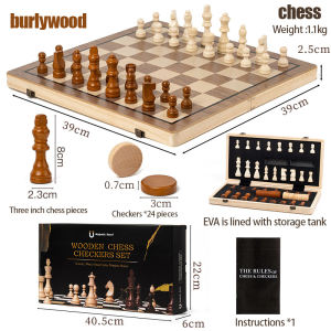 Magnetic wooden chess board set wooden foldable international chess set for travel family activities Two in one chessboard