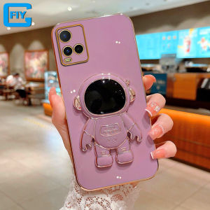 For VIVO Y21 Y21a Y21s Y21t Y33s Y33t T1x Astronaut Bracket Luxury Plating Gold Soft Phone Cases Cover