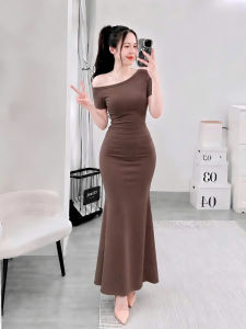 Set áo lệch vai tay ngắn kèm chân váy dài đuôi cá KVYBODY S49 chất thun cotton borip lụa dày mịn co giãn