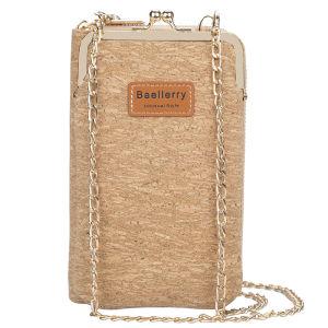 Baellerry Cork Material Womens Long Wallet Fashionable Phone Bag Single Shoulder Crossbody Bag