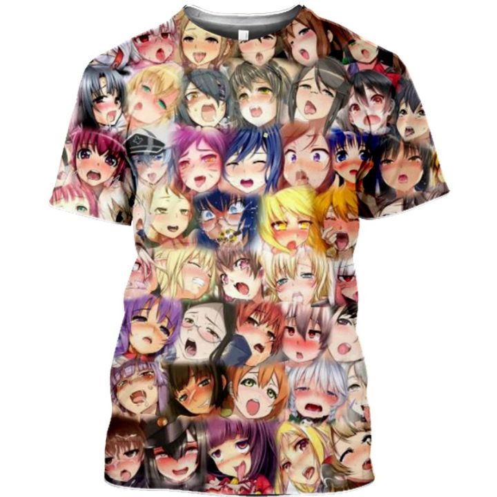 Ahegao T-shirt Anime 3D Print Men Women Streetwear Hentai Pattern O-Neck Hip Hop T Shirt Haruku Casual Tops Sexy Girl Clothing